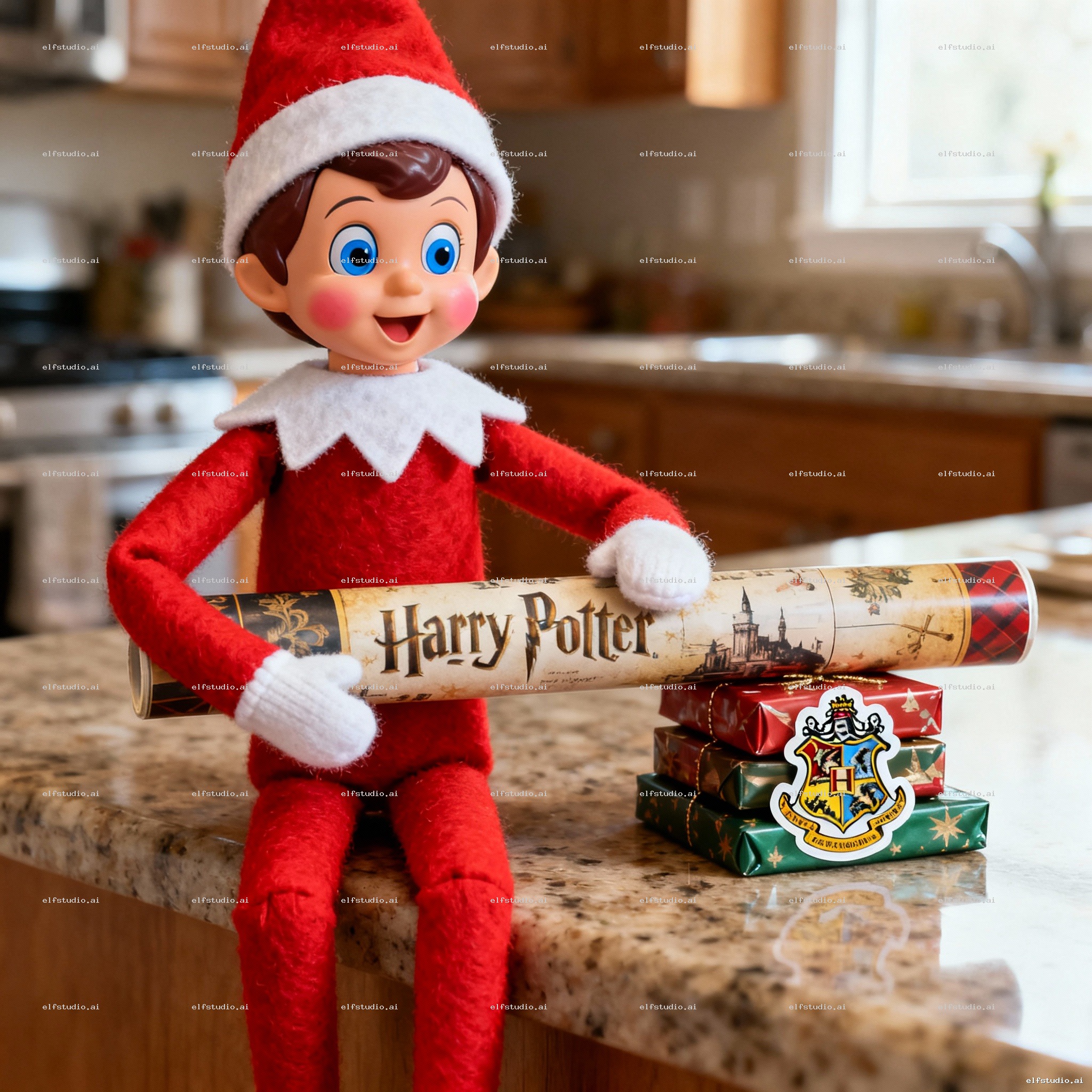 Wrapping presents in harry potter wrapping paper