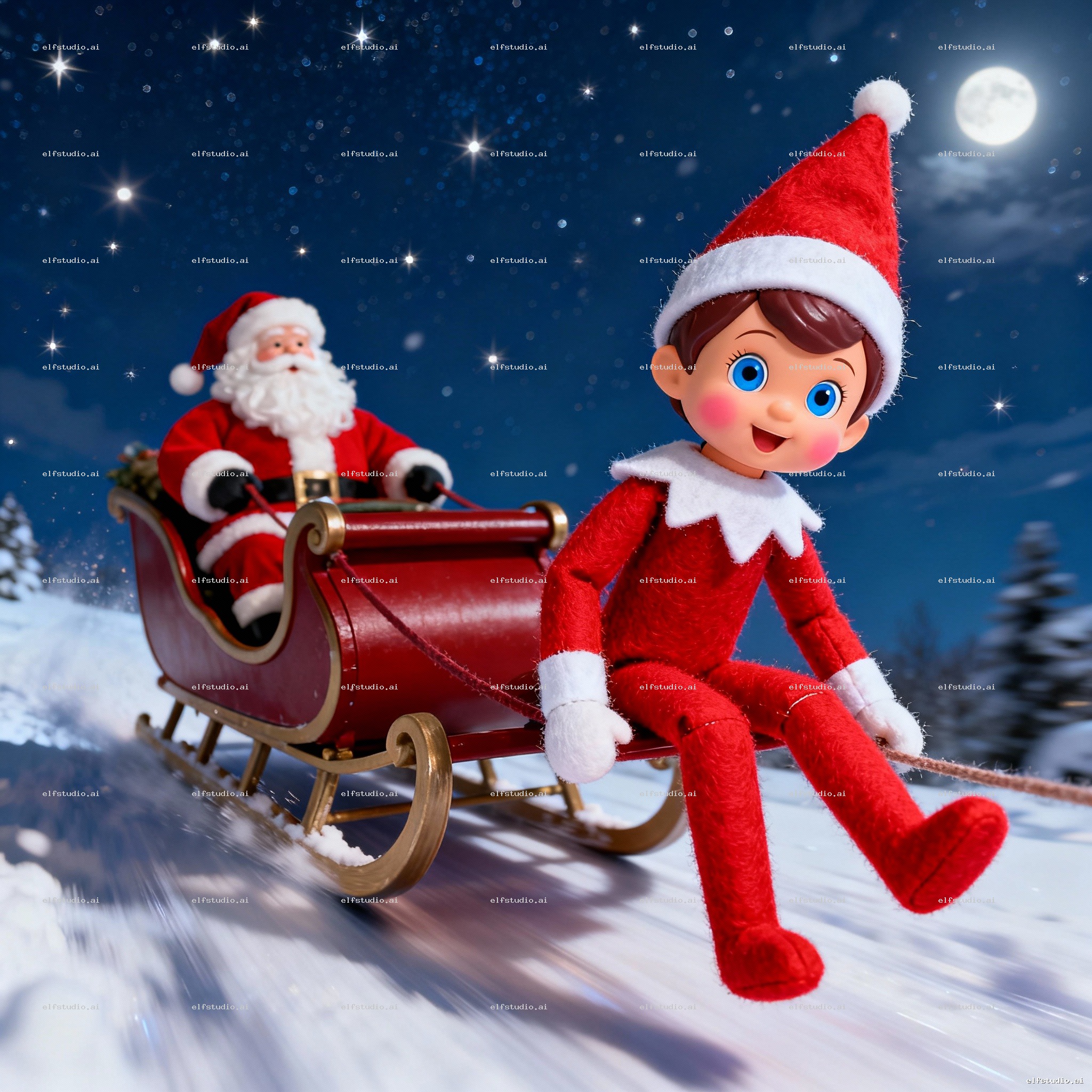 Girl elf on shelf  pov taken while riding in Santa’s sleigh